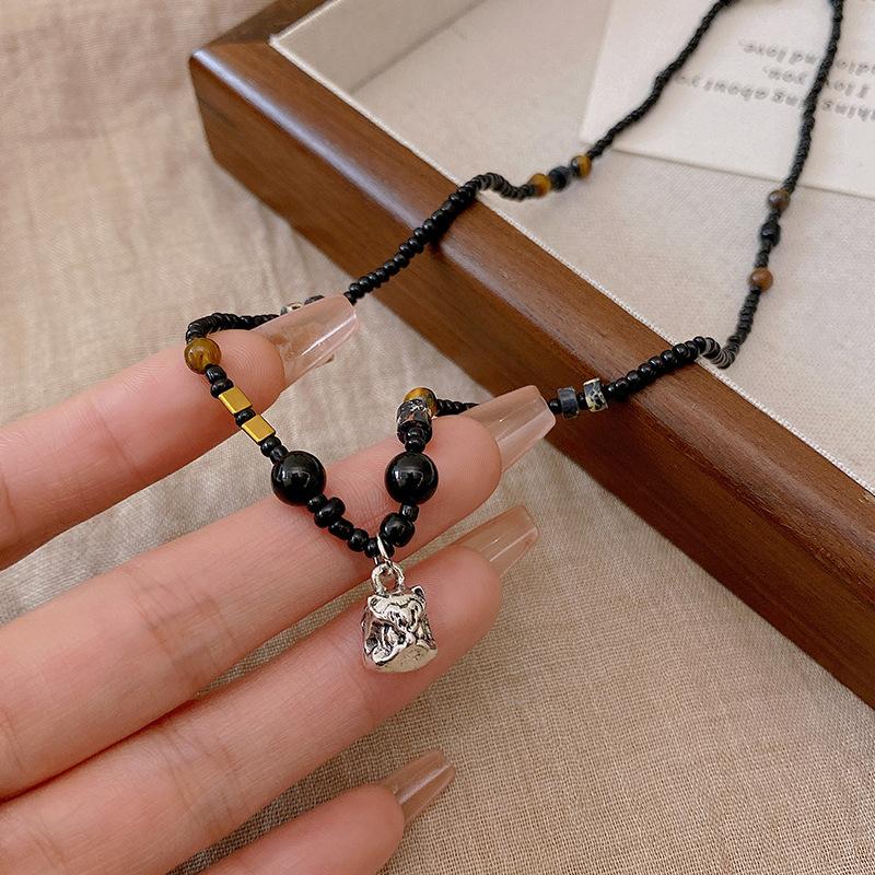 Новое китайское ретро ожерелье со львами и бусинами женская нишевая цепочка для свитера этнический стиль