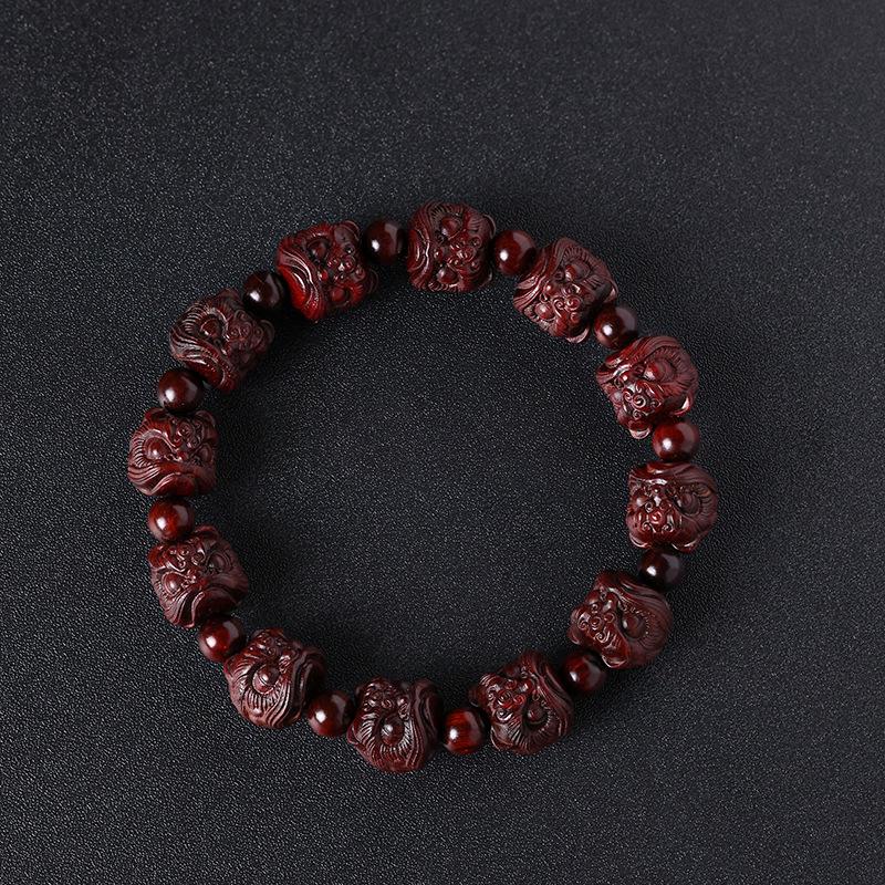 Гуочао Браслет из резного палисандра с львами - Унисекс Вэньвань Аксессуары с бусинами-львами
